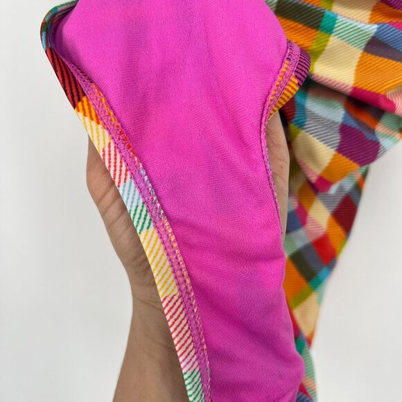 Into The Bleu Swimsuit Womens 10 One Piece Rainbow Plaid Plunge Ruched Halter - Picture 4 of 7